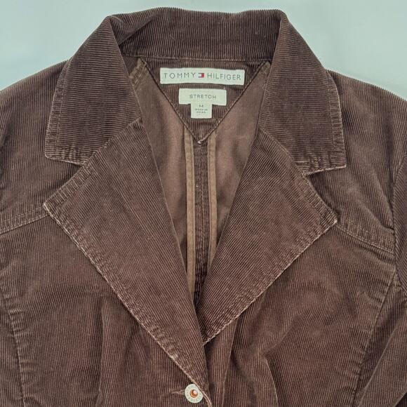 Y2K Tommy Hilfiger Women’s Corduroy Blazer Jacket Size Medium Dark Brown - Picture 4 of 10